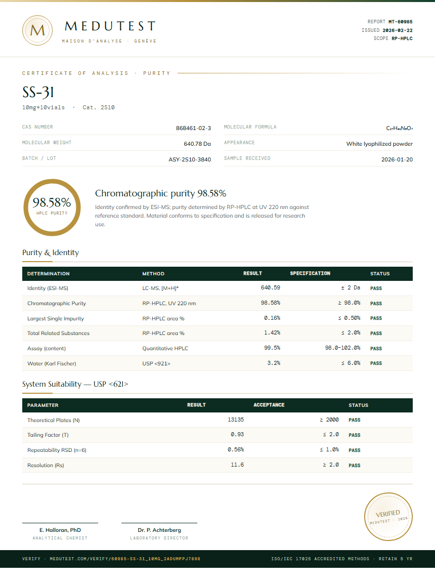 SS-31 Purity Test Report by Medutest